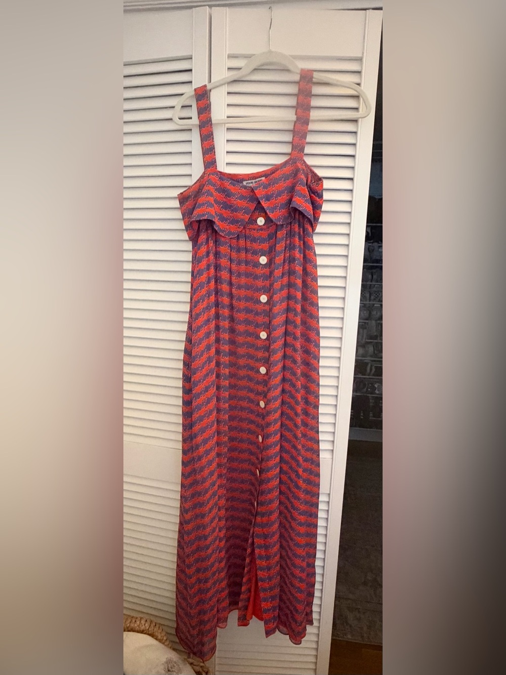 Opening Ceremony Red and Blue Wave-Print Button-Front Maxi Dress